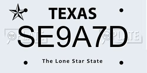 SE9A7D Texas License Plate