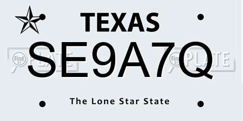 SE9A7Q Texas License Plate