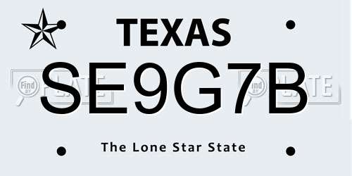 SE9G7B Texas License Plate