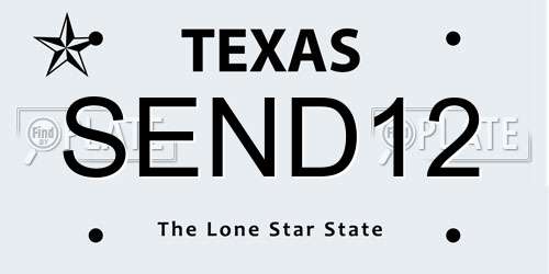 SEND12 Texas License Plate