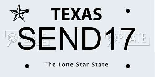 SEND17 Texas License Plate