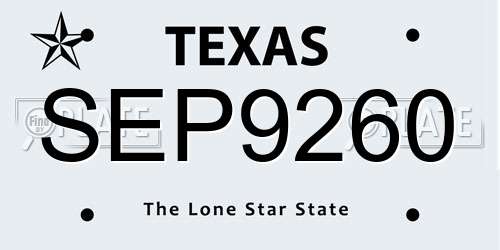 SEP9260 Texas License Plate