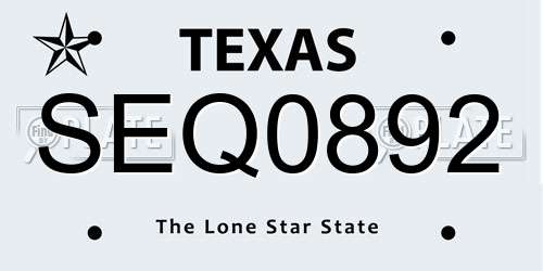 SEQ0892 Texas License Plate