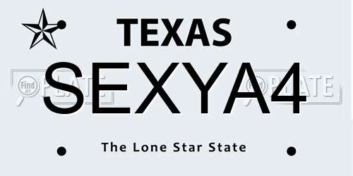SEXYA4 Texas License Plate