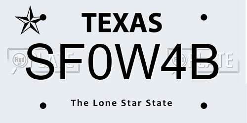 SF0W4B Texas License Plate