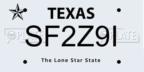SF2Z9I Texas License Plate
