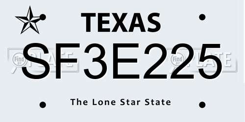 SF3E225 Texas License Plate