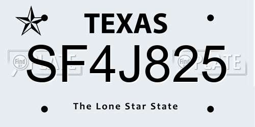 SF4J825 Texas License Plate