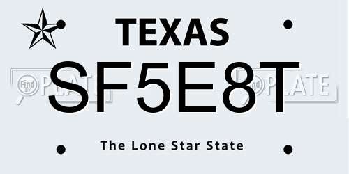 SF5E8T Texas License Plate