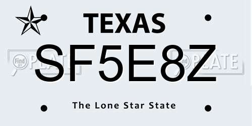 SF5E8Z Texas License Plate