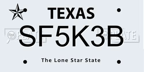 SF5K3B Texas License Plate