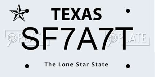 SF7A7T Texas License Plate