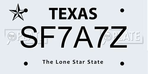 SF7A7Z Texas License Plate