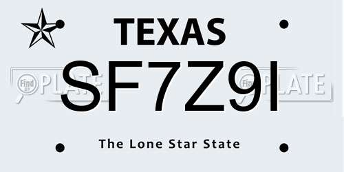 SF7Z9I Texas License Plate