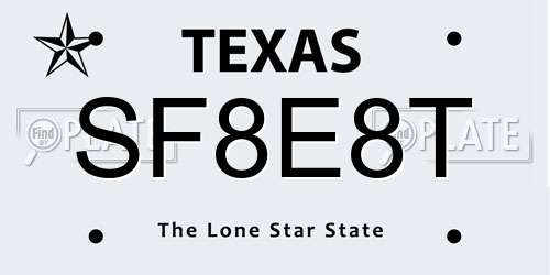 SF8E8T Texas License Plate