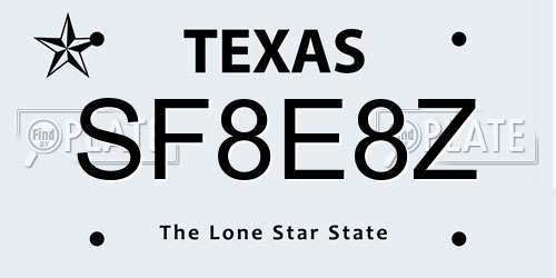 SF8E8Z Texas License Plate