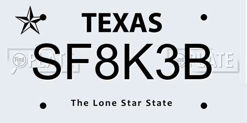 SF8K3B Texas License Plate