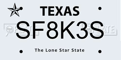 SF8K3S Texas License Plate