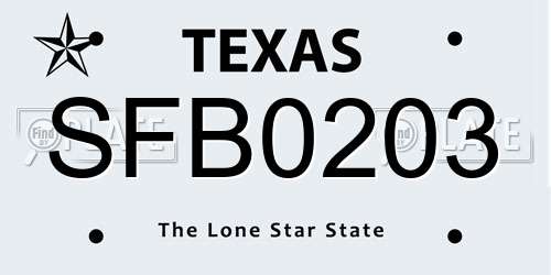 SFB0203 Texas License Plate