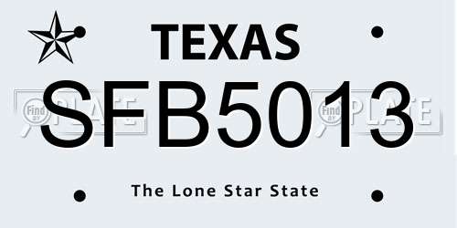 SFB5013 Texas License Plate