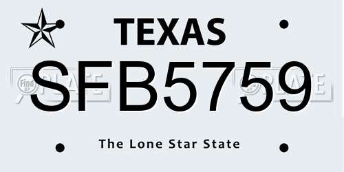 SFB5759 Texas License Plate