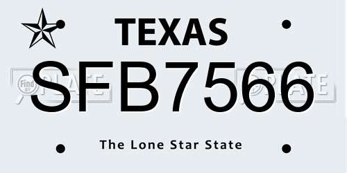 SFB7566 Texas License Plate
