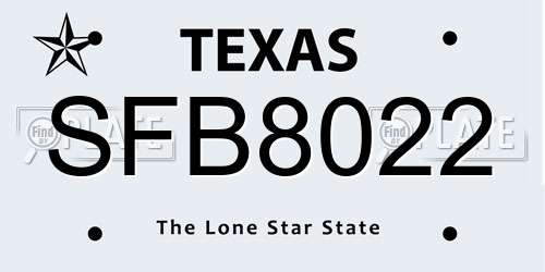 SFB8022 Texas License Plate