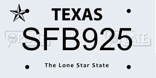 SFB925 Texas License Plate