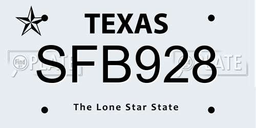 SFB928 Texas License Plate