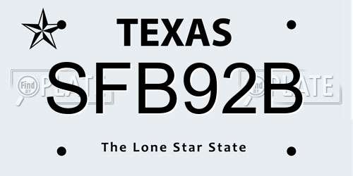 SFB92B Texas License Plate