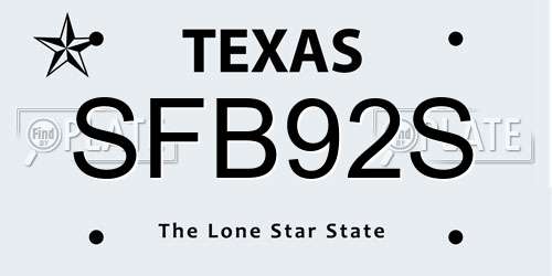 SFB92S Texas License Plate