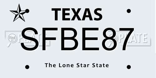 SFBE87 Texas License Plate