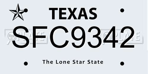 SFC9342 Texas License Plate