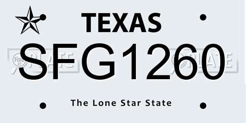 SFG1260 Texas License Plate