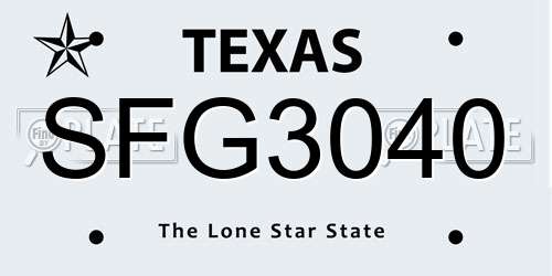 SFG3040 Texas License Plate