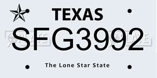 SFG3992 Texas License Plate