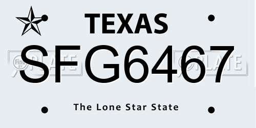 SFG6467 Texas License Plate