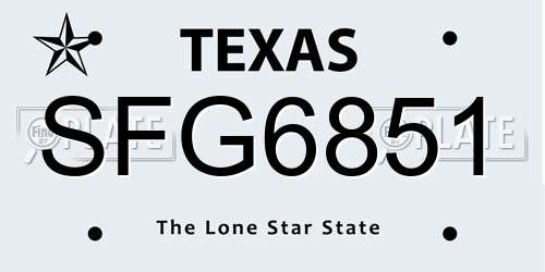 SFG6851 Texas License Plate