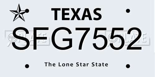 SFG7552 Texas License Plate