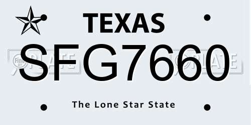 SFG7660 Texas License Plate