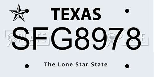 SFG8978 Texas License Plate