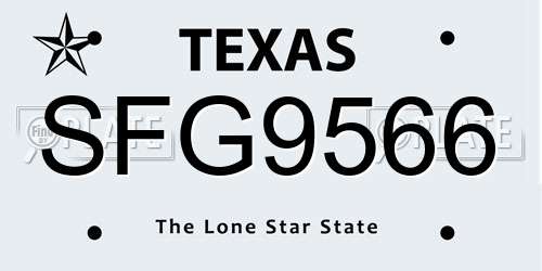 SFG9566 Texas License Plate