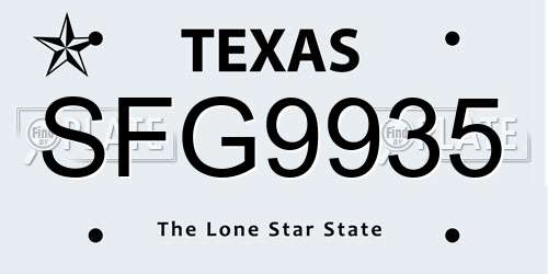 SFG9935 Texas License Plate