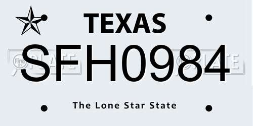 SFH0984 Texas License Plate