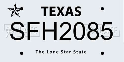 SFH2085 Texas License Plate