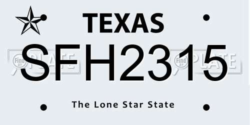 SFH2315 Texas License Plate