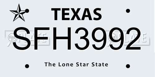 SFH3992 Texas License Plate