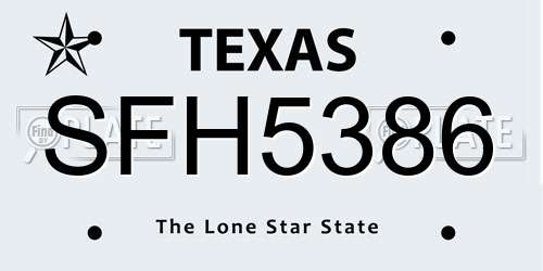 SFH5386 Texas License Plate