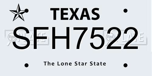 SFH7522 Texas License Plate