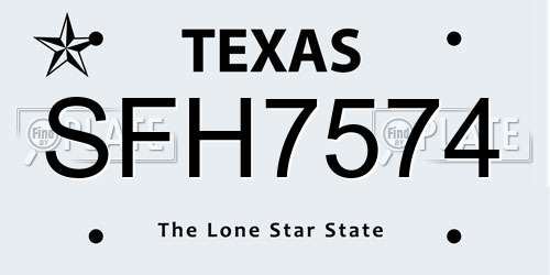 SFH7574 Texas License Plate